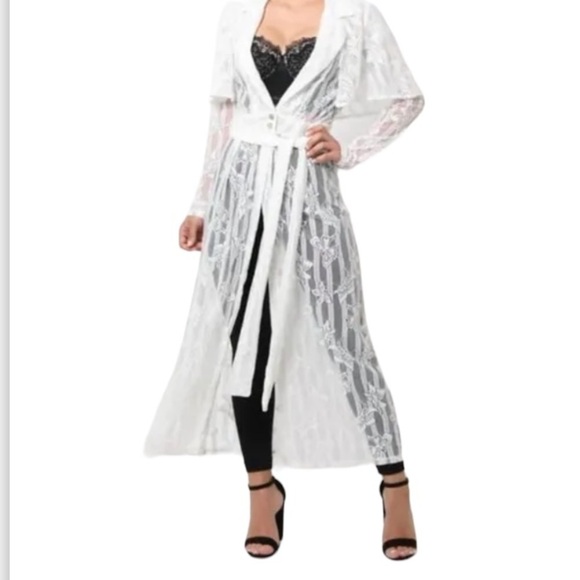 valentine Tops - Valentine Cream See Thru Kimono Blouse Long Duster Sz L Women One Button